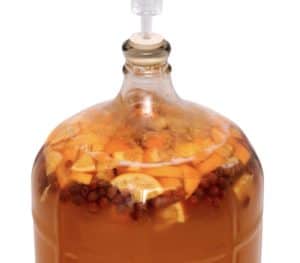 beer container with fruits